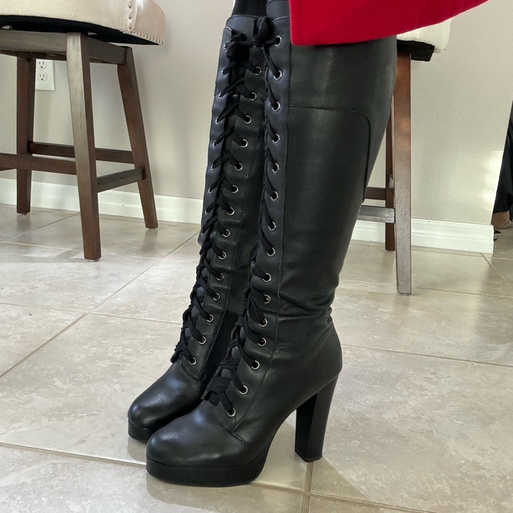 Colin Stuart Tall Laceup Platform Boots, size 7